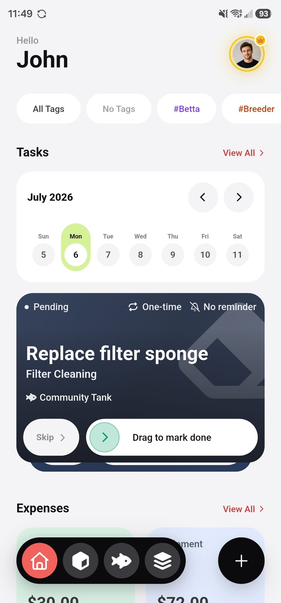 AquaElectron dashboard screen