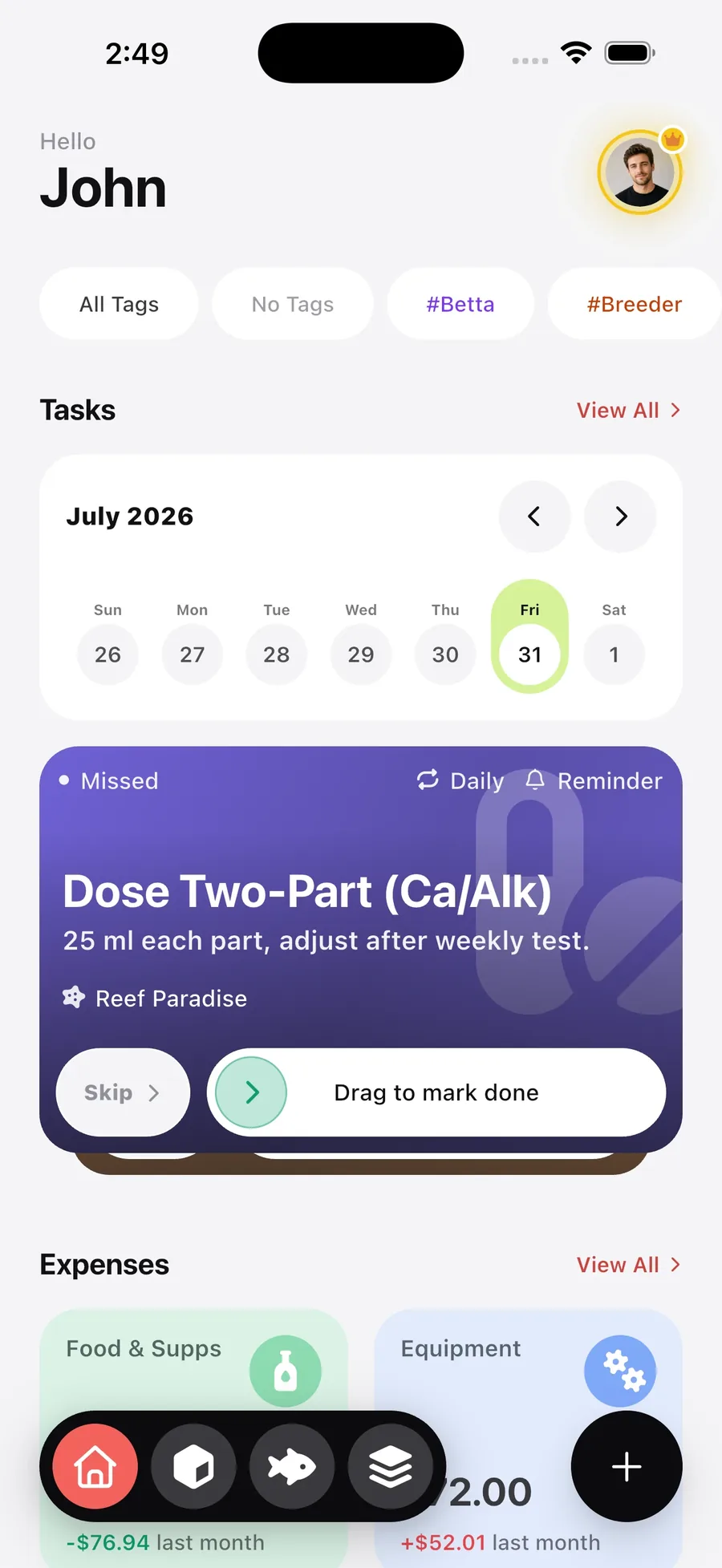 AquaElectron dashboard on an iPhone